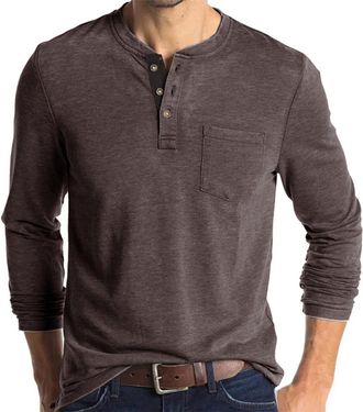 Generic Mens Long Sleeve T Shirt 3-Button Henley Shirt Vintage Grandad T-Shirts Casual Pullover Crew Neck Tee Shirts Lightweight Cotton Long Sleeve Blouse Top