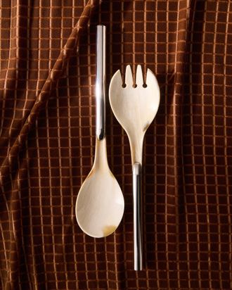 San Lorenzo 1979 Afra and Tobia Scarpa Sterling Silver and Horn Salad Servers (Set of 2)