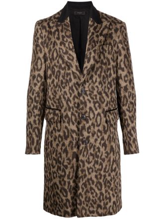 Amiri brushed leopard-print single-breasted coat - men - Polyester/Acrylic - 52 - Brown