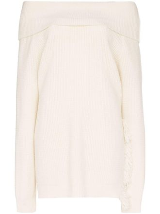 Stella McCartney off- the-shoulder fringe sweater - women - Wool - 40 - White