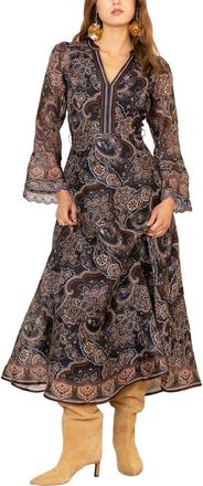 Hale Bob Hale Bob Artemis Long Sleeve Silk & Linen-Blend Midi Dress