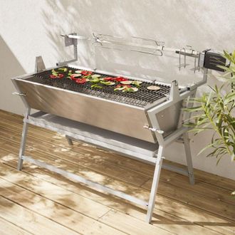 Sweeek Sweeek - Asador De Carb&oacute;n Con Espet&oacute;n El&eacute;ctrico, Mathurin, Gris, 141x68.5x103.5 Cm