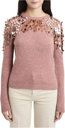 Dixie Pullover met ronde hals en pailletten - Dames - Ronde hals truien - Roze - M - Pailletten - Truien & Vesten