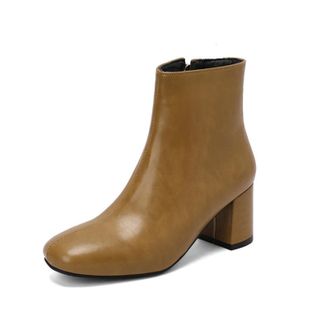 Generic Womens Square Toe Chunky Heel Ankle Boots with Side Zipper for Style and Comfort,Yellow,6.5 UK