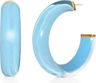Gold & Honey Womens Small Illusion Lucite Hoop Earrings In Ice Blue