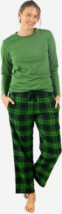 Leveret Womens Cotton Top & Flannel Pants Printed Holiday Pajama Set in Plaid Black & Green at Nordstrom, Size 6X-Large