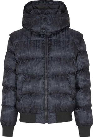Balmain Cropped Monogram Jacquard Padded Jacket
