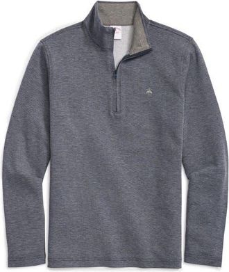Brooks Brothers Heathered Piqu&eacute; Half Zip Pullover in Navy Blue at Nordstrom, Size Medium