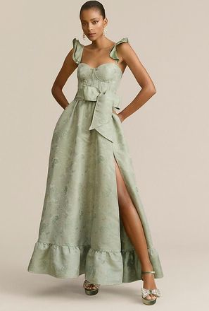 V. Chapman Veronica Corset Ruffle Side-Slit Dress