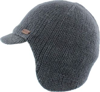 KuSan 100% Wool Fleece Lined Peaked Cap with Ear/Neck Warmer (Charcoal)