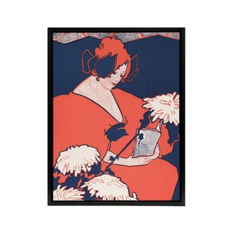 Artery8 The Penny Magazine Cover Woman Reading Framed Canvas Wall Art Print Reed in Red | Size: W24 x H32