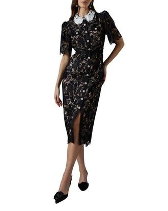 Coast Short Sleeve Lace Shirt Dress in Black at Nordstrom, Size 8