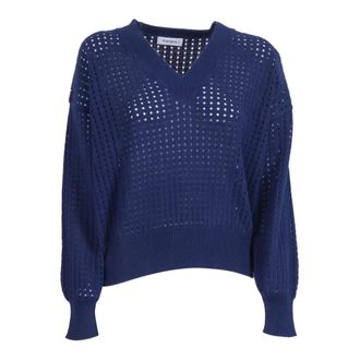 KANGRA Pullover a Rete Manica Lunga - Dames - V-hals truien - Blauw - M - Katoen - Truien & Vesten