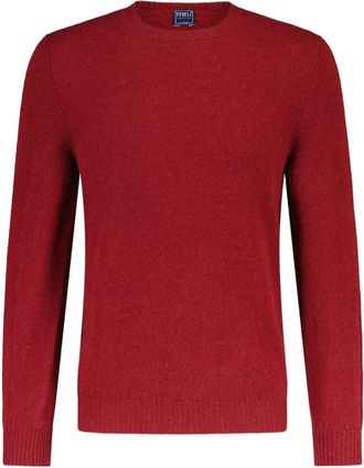 Fedeli Cashmere Trui Geribbelde Zoom Ronde Hals - Heren - Cashmere truien - Rood - M - Truien & Vesten