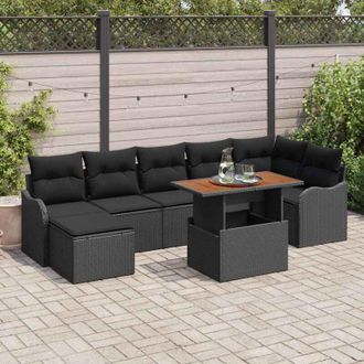 vidaXL Vidaxl - Conjunto De Sof&aacute; De Jard&iacute;n Con Coj&iacute;n 8 Pcs Negro
