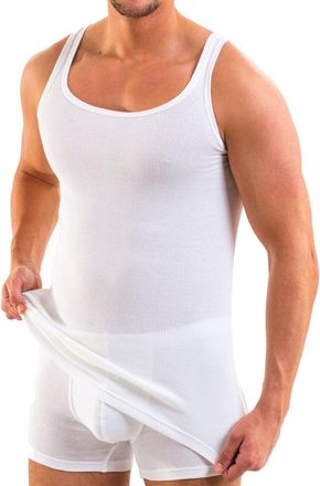 Hermko 3018 Pack of 5, Mens Vest Double-Ribbed, Made of 100% Cotton, Machine Washable Mens Shirt, Size:4X-Large, Colour:White