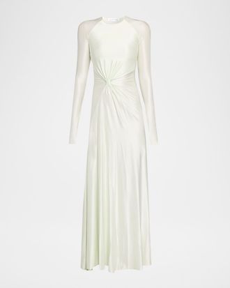 Victoria Beckham Long-Sleeve Twisted-Waist Gown