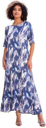 Roaman's Plus Size Stretch Knit High Low Short Sleeve Maxi Dress in Purple Smoky Tie Dye at Nordstrom, Size 36