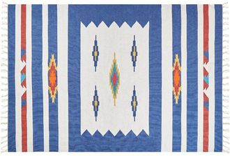 Beliani Beliani - Alfombra Kilim De Algod&oacute;n Azul Blanco Rojo 200 X 300 Cm A Mano Geom&eacute;trico Borlas Varser