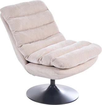 Beliani Sill&oacute;n Giratorio Base De Hierro Negro Giratoria De 360&deg; De Tela Y Coj&iacute;n Grueso Beige Claro Hovet