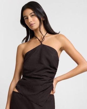 Onia Air Linen Asymmetrical Halter Top in Espresso at Nordstrom, Size 4