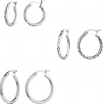 Gold & Honey Womens Small Hoop Earrings - Set Of 3 In Silver