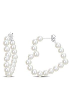 Delmar Sterling Silver 4.5-5mm Cultured Freshwater Pearl Hoop Earrings in White at Nordstrom Rack