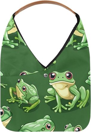 Generic Cute Frog Pattern (1) Reusable Lightweight Grocery Bags - Foldable Into Compact Pouch, Washable & Sturdy, Multipurpose for Shopping and Travel