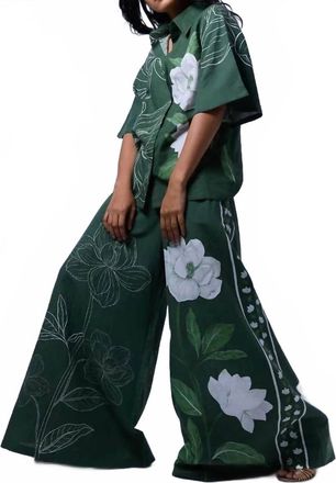 Verandah Floral Bell Sleeve Shirt In Emerald Linear