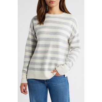 Caslon Stripe Crewneck Sweater in Ivory- Grey Sydney Stripe at Nordstrom Rack, Size Small