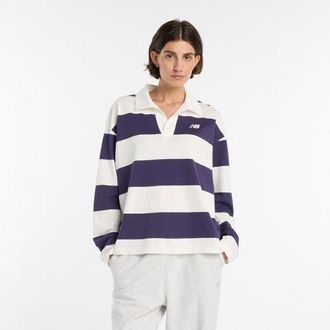 New Balance Mujer Rugby Long Sleeve en P&uacute;rpura, Jersey de algod&oacute;n, Talla XL