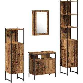 vidaXL Juego De Muebles De Ba&ntilde;o Con Estante 4 Pcs Madera Vieja Vidaxl