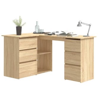 Berkfield Home Durable Corner Desk Sonoma Oak 145x100x76 cm Engineered Wood in Light Oak | Size: 145 x 100 x 76 cm