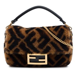 Fendi Pre-owned Fendi Mini Zucca Shearling Baguette Satchel Ladies MZ1YHVU4RD7ZRQ8K