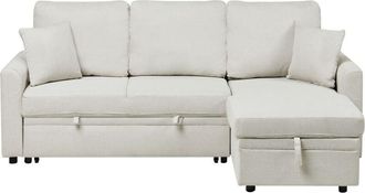 Beliani Beliani - Modern Corner Sofa Bed Left Hand Faux Linen Polyester Upholstery Extra Pillows Storage Light Beige Nassjo