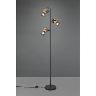 Trio Leuchten Tosh L&aacute;mpara De Pie Negra 3xe14 Jaula De Madera Y Metal Alt. 150 Cm Trio Lighting