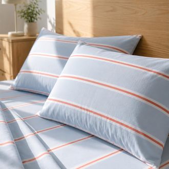 KASANOVA Coppia federe cotone righe azzurro