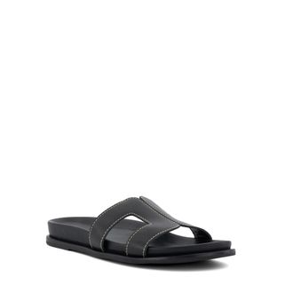 Dune London Womens Ladies LOUPA Topstitch-Detail Comfort-Footbed Slider Sandals - Black Leather (archived) - Size UK 5
