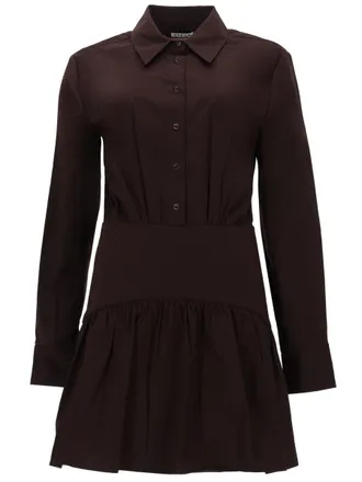 Staud Neutrals Rocco Flared Gathered Cotton Mini Dress