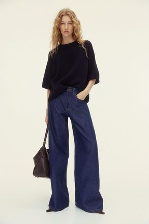 H&M Wide high waist jeans in Dark Denim Blue at Nordstrom, Size 14