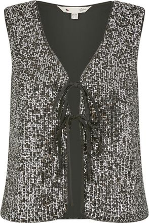 Yumi Black Sequin Tie Front Waistcoat 12 Black