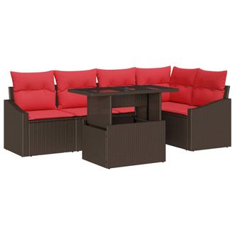 vidaXL Conjunto De Sof&aacute; De Jard&iacute;n 6 Uds. Marr&oacute;n Y Rojo Rat&aacute;n Sint&eacute;tico Vidaxl
