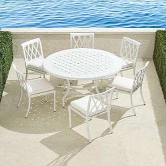 Frontgate Grayson 7-pc. Round Dining Set in White Aluminum - Frontgate