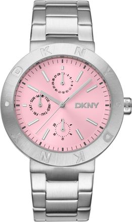 DKNY Women Watch, Silver Color Case, Rose Dial, Silver Color Metal Bracelet, Multi-Function, 5 ATM