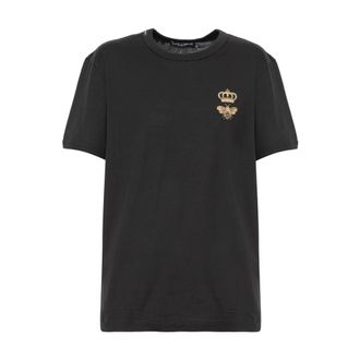 Dolce & Gabbana T-Shirts, male, Black, S, Cotton T-shirt with embroidery
