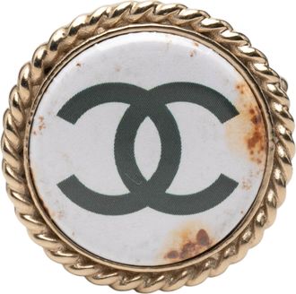 Chanel Pre-owned Womens Cc Resin Gold Plated Pin Brooch - White - One Size