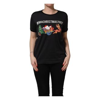 Dolce & Gabbana T-Shirts, female, Black, Size: M Iamachristmastree Print Cotton T-shirt