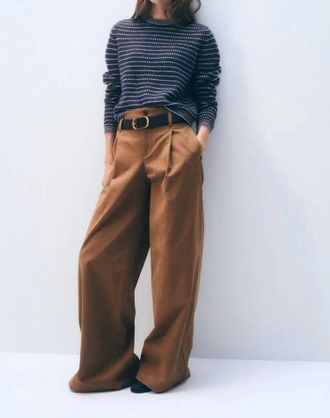 White + Warren Cashmere Textured Stripe Crew Sweater In Blue Combo