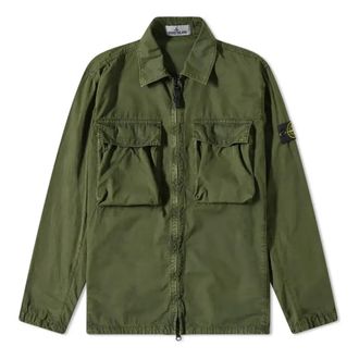 Stone Island Brushed Cotton 2-Pocket Shirt Jacket Olive 7615114WN-V0158