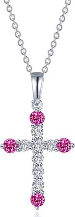 Lafonn Simulated Semiprecious Birthstone Cross Necklace in Pink Tourmaline at Nordstrom Rack